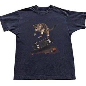 Gildan Skateboard Cat T-Shirt Unisex Black New Graphic Tee Streetwear